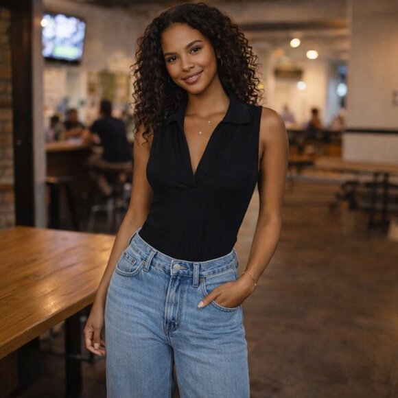 House of Harlow 1960 Tops - House of Harlow 1960 Black Collared Body Suit, Size XS